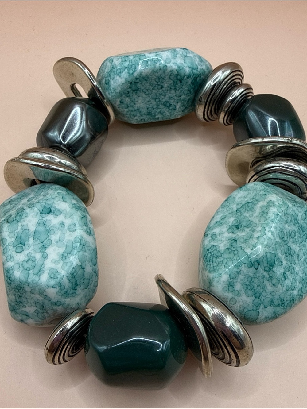 Turquoise Colors Large Chunky Stretch Bracelet Runway Statement Lightweight